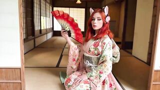 Sweetie Fox cosplays as a busty gorgeous Kitune in steamy Onsen fucking action